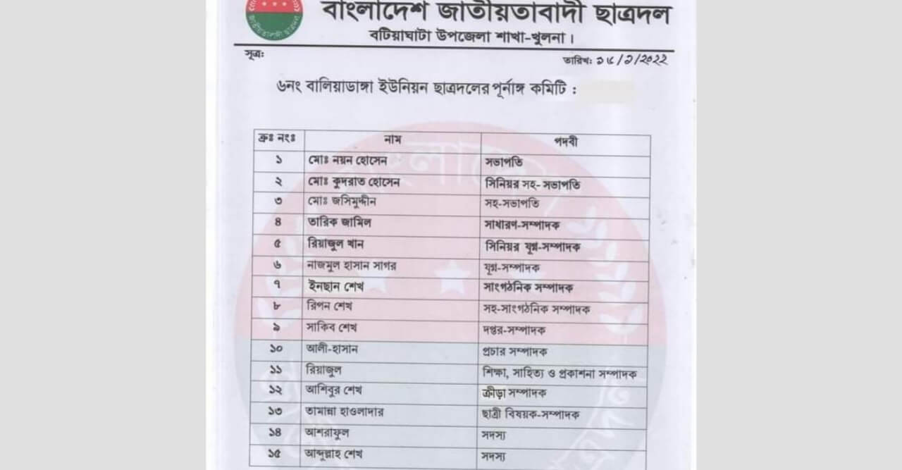 বটিয়াঘাটা উপজেলা ছাত্রদলের ২ টি ইউনিট কমিটি গঠন