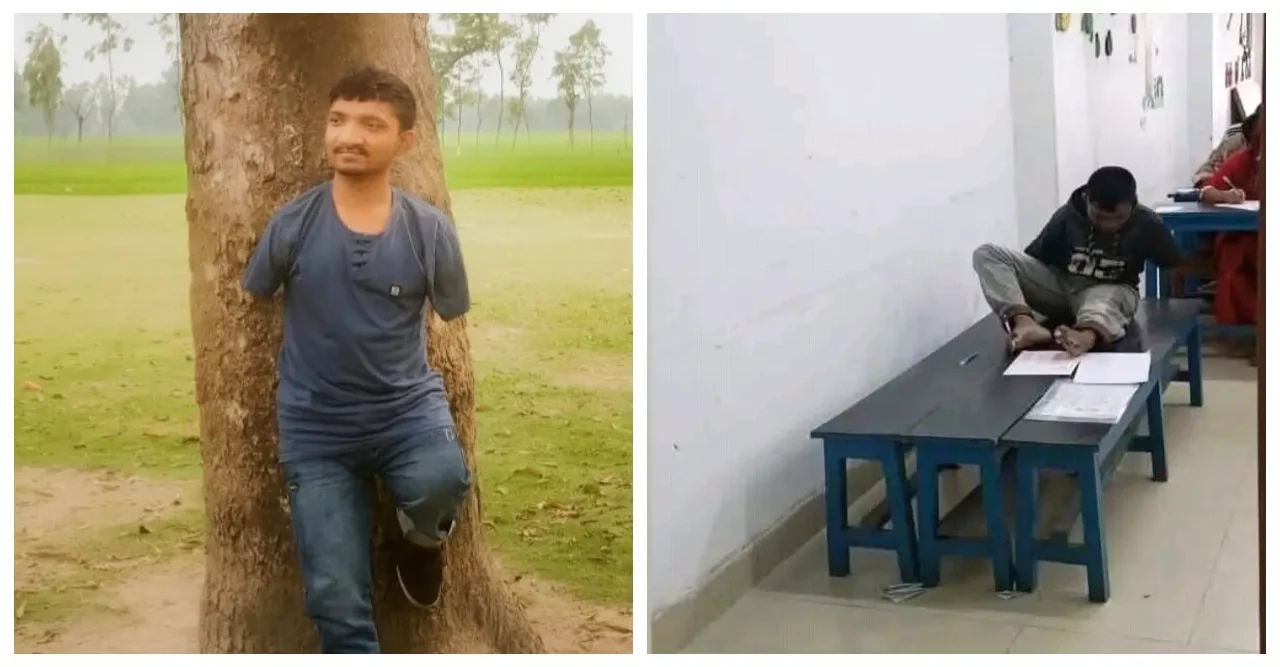 পা দিয়ে লিখে বিশ্ববিদ্যালয়ে চান্স পেলেন মানিক